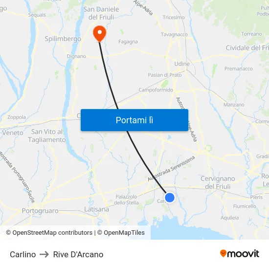 Carlino to Rive D'Arcano map