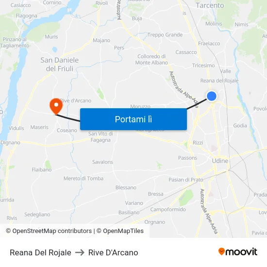 Reana Del Rojale to Rive D'Arcano map