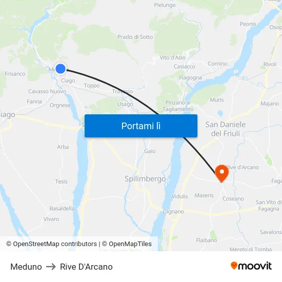 Meduno to Rive D'Arcano map