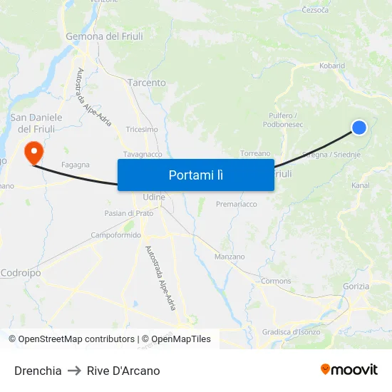 Drenchia to Rive D'Arcano map