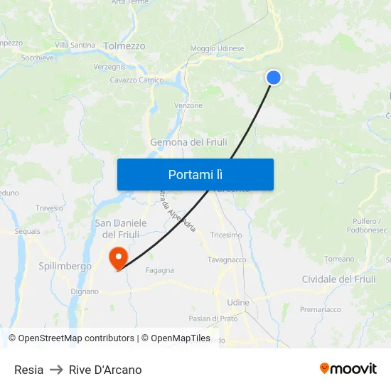 Resia to Rive D'Arcano map