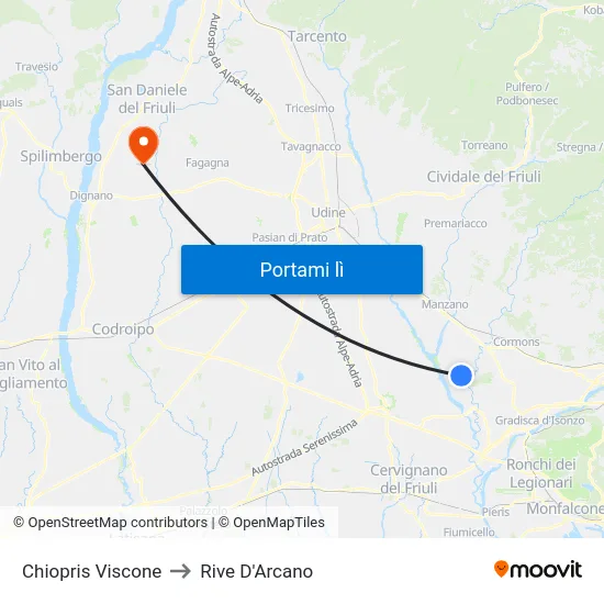 Chiopris Viscone to Rive D'Arcano map