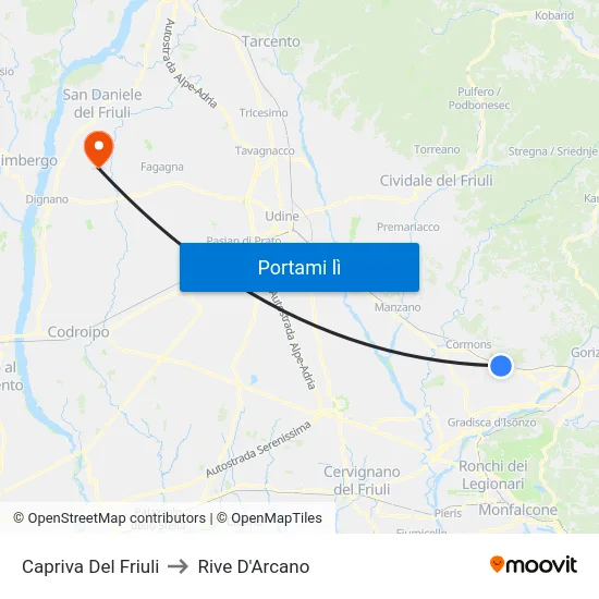 Capriva Del Friuli to Rive D'Arcano map