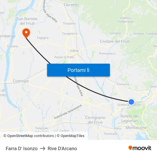 Farra D' Isonzo to Rive D'Arcano map