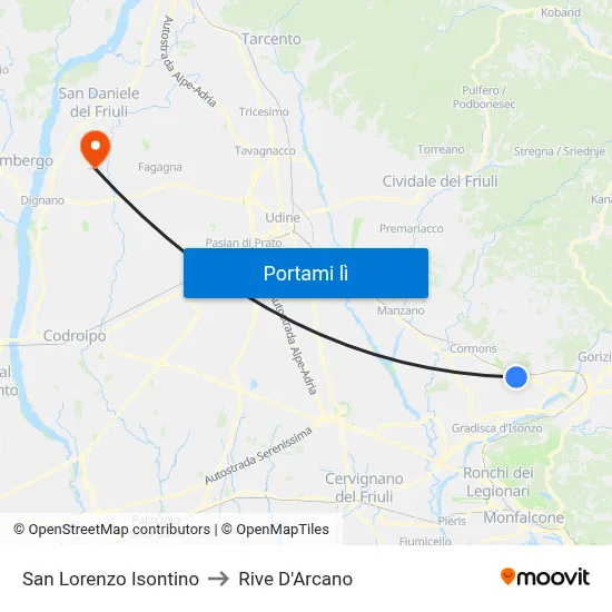 San Lorenzo Isontino to Rive D'Arcano map