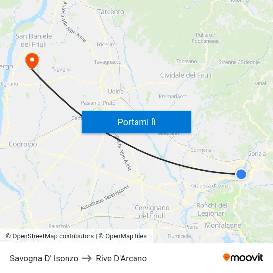 Savogna D' Isonzo to Rive D'Arcano map