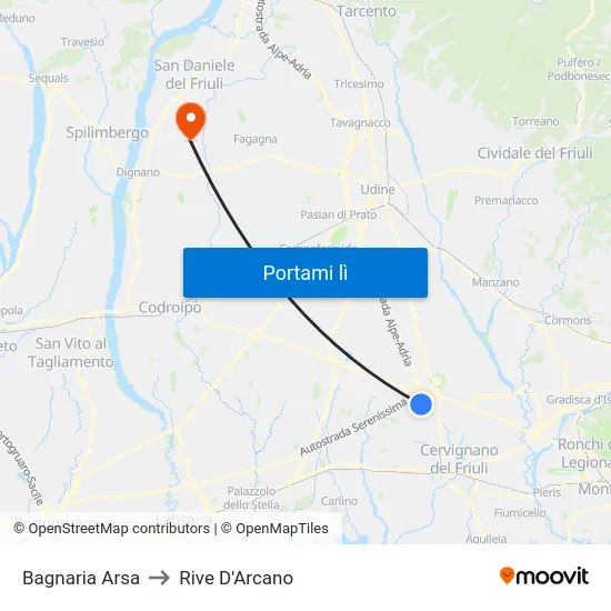 Bagnaria Arsa to Rive D'Arcano map