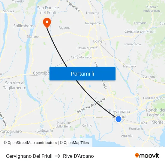 Cervignano Del Friuli to Rive D'Arcano map