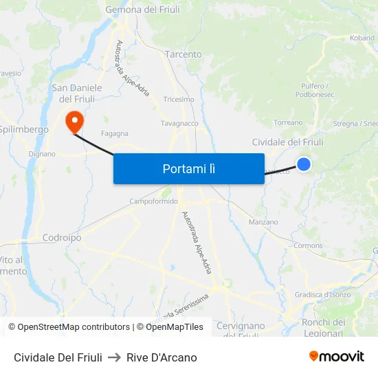 Cividale Del Friuli to Rive D'Arcano map