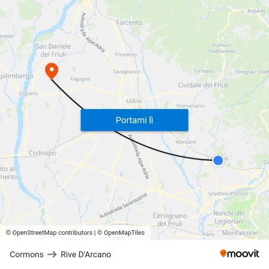 Cormons to Rive D'Arcano map
