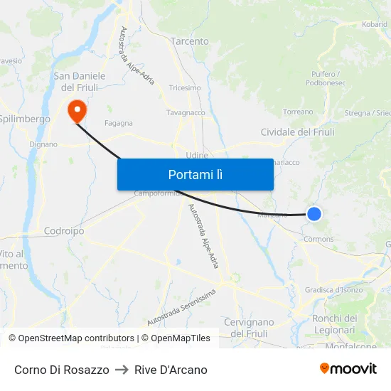 Corno Di Rosazzo to Rive D'Arcano map
