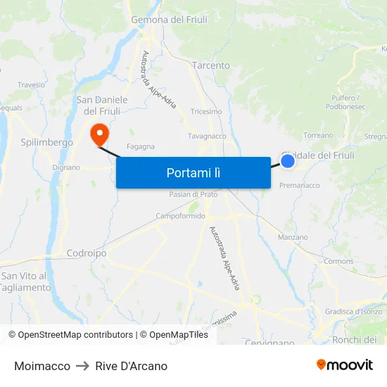 Moimacco to Rive D'Arcano map