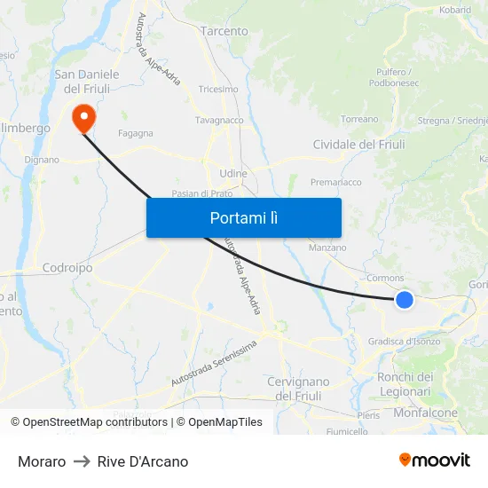 Moraro to Rive D'Arcano map