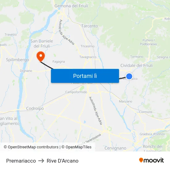 Premariacco to Rive D'Arcano map