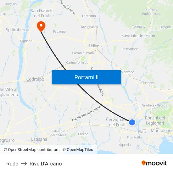 Ruda to Rive D'Arcano map