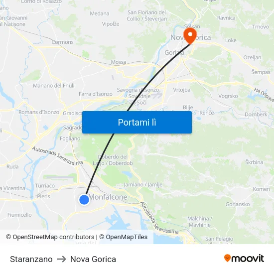 Staranzano to Nova Gorica map