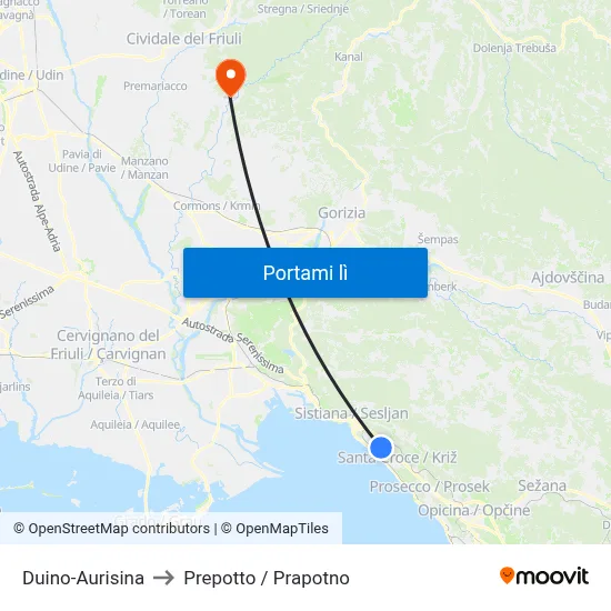 Duino-Aurisina to Prepotto / Prapotno map