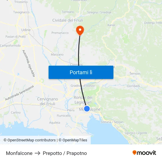 Monfalcone to Prepotto / Prapotno map