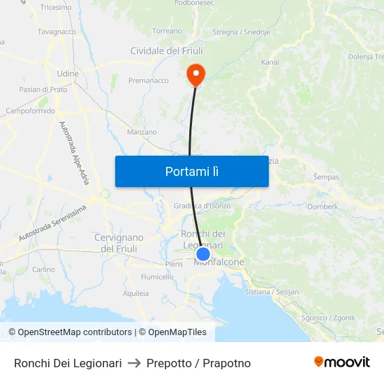 Ronchi Dei Legionari to Prepotto / Prapotno map