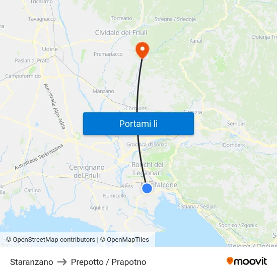 Staranzano to Prepotto / Prapotno map