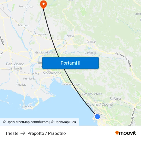 Trieste to Prepotto / Prapotno map