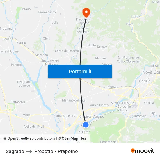 Sagrado to Prepotto / Prapotno map