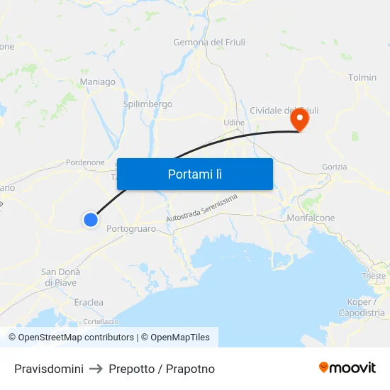 Pravisdomini to Prepotto / Prapotno map
