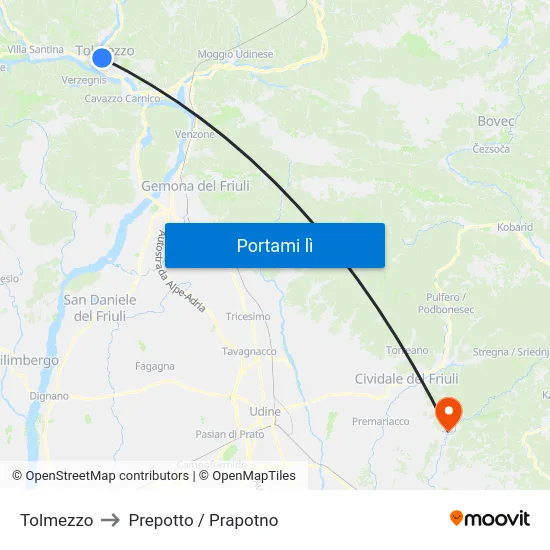 Tolmezzo to Prepotto / Prapotno map