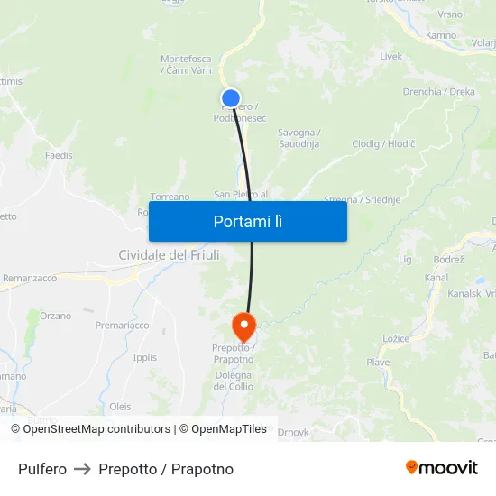 Pulfero to Prepotto / Prapotno map