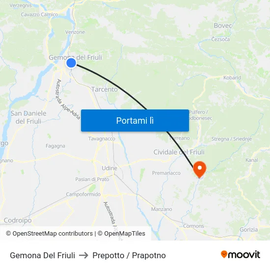 Gemona Del Friuli to Prepotto / Prapotno map