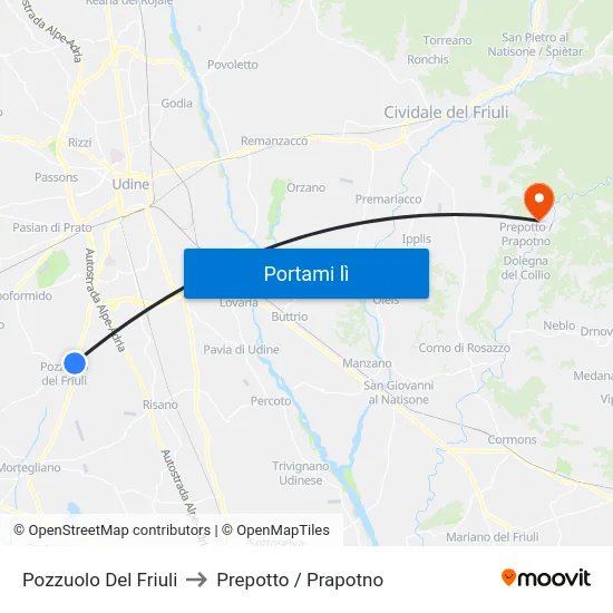 Pozzuolo Del Friuli to Prepotto / Prapotno map