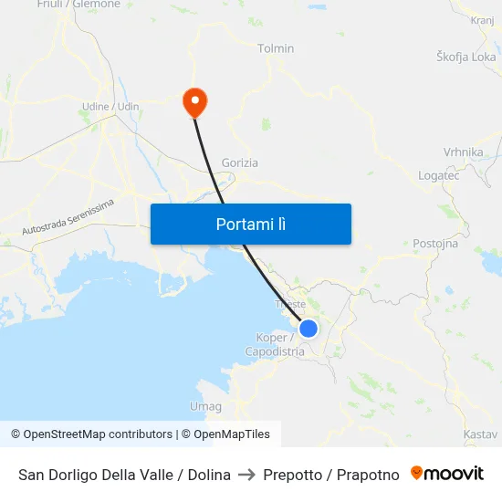 San Dorligo Della Valle / Dolina to Prepotto / Prapotno map