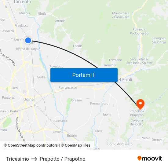 Tricesimo to Prepotto / Prapotno map