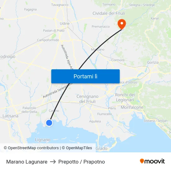 Marano Lagunare to Prepotto / Prapotno map