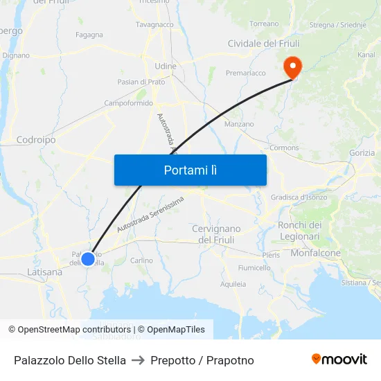 Palazzolo Dello Stella to Prepotto / Prapotno map