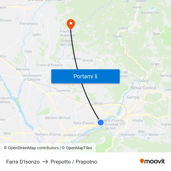 Farra D'Isonzo to Prepotto / Prapotno map