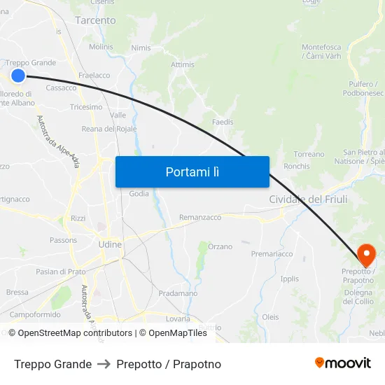 Treppo Grande to Prepotto / Prapotno map
