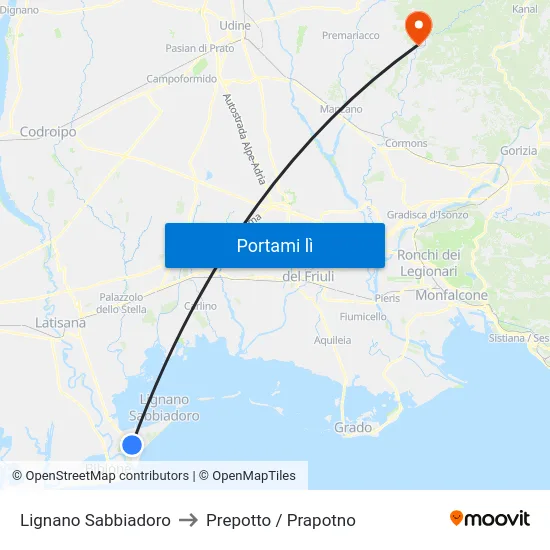 Lignano Sabbiadoro to Prepotto / Prapotno map