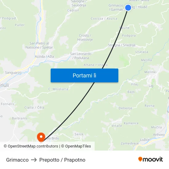 Grimacco to Prepotto / Prapotno map