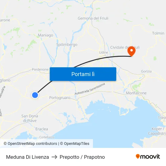 Meduna Di Livenza to Prepotto / Prapotno map