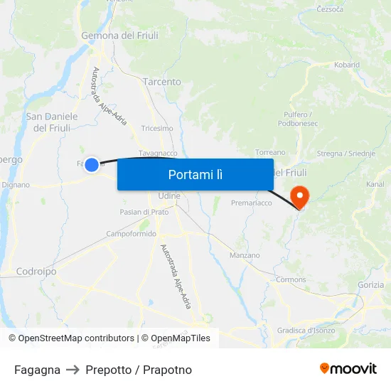 Fagagna to Prepotto / Prapotno map