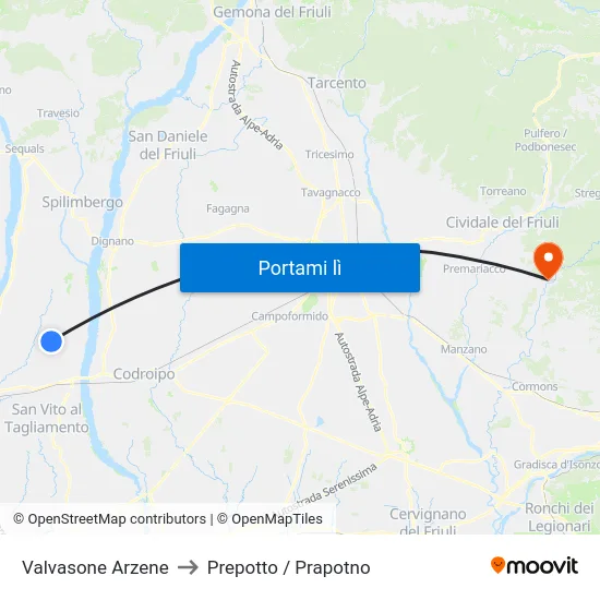Valvasone Arzene to Prepotto / Prapotno map
