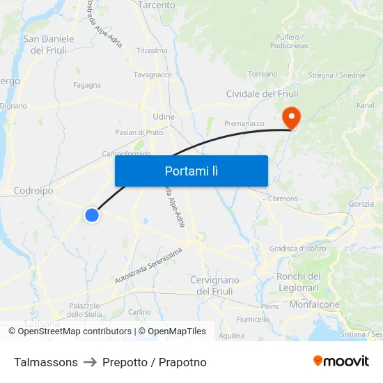 Talmassons to Prepotto / Prapotno map