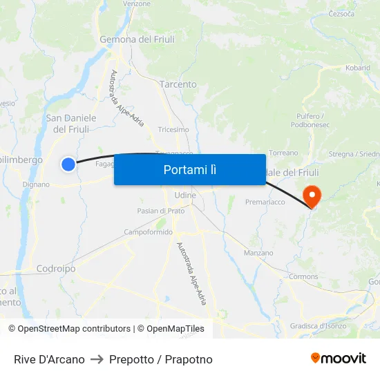 Rive D'Arcano to Prepotto / Prapotno map