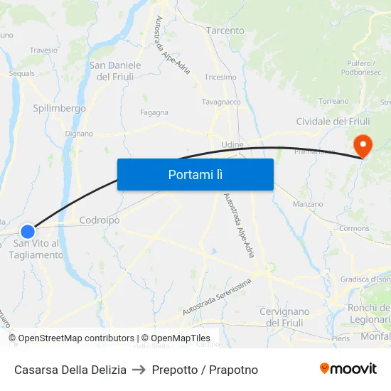 Casarsa Della Delizia to Prepotto / Prapotno map