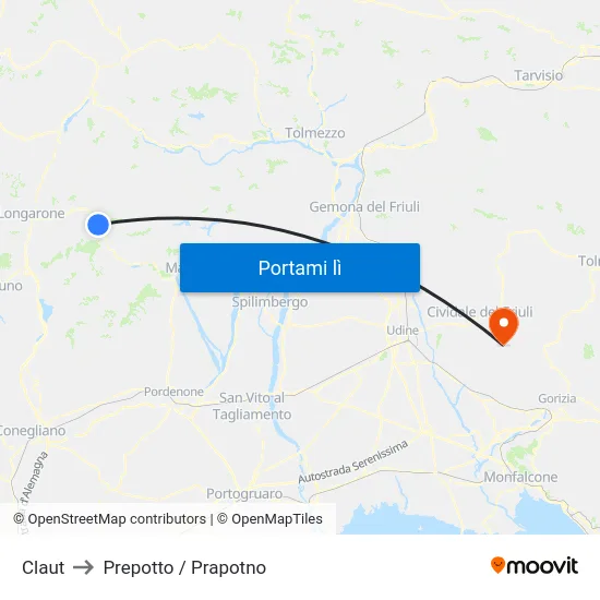 Claut to Prepotto / Prapotno map