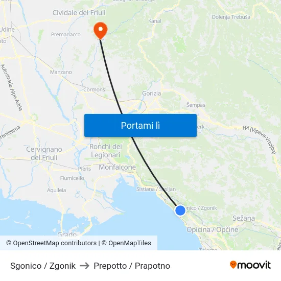 Sgonico / Zgonik to Prepotto / Prapotno map