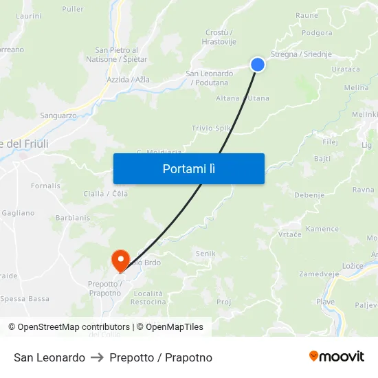 San Leonardo to Prepotto / Prapotno map