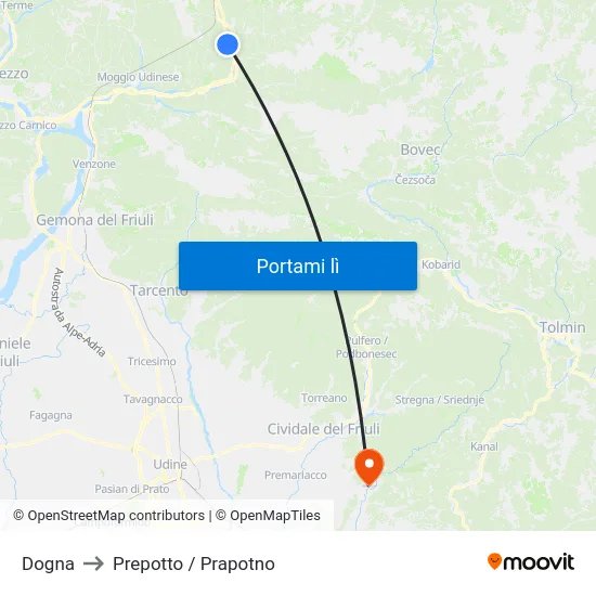 Dogna to Prepotto / Prapotno map