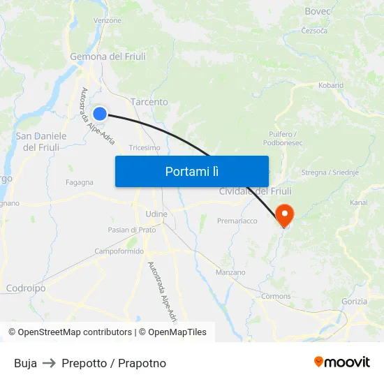 Buja to Prepotto / Prapotno map